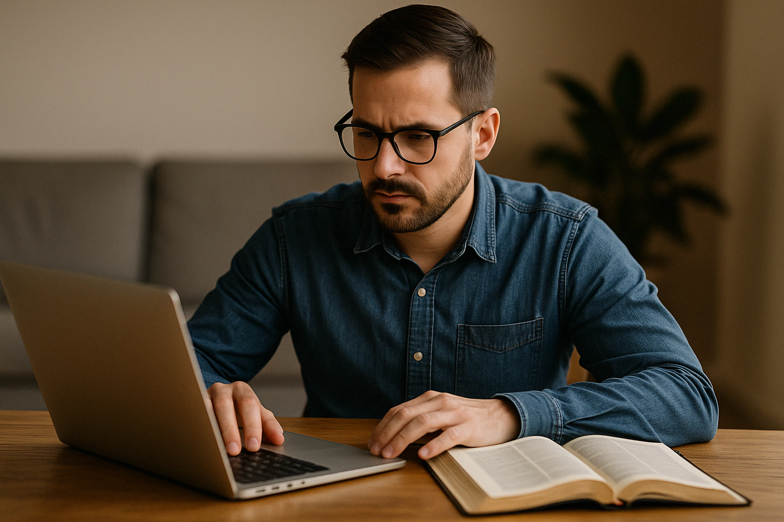 Pastor preparing to send a preaching Pastor estudiando la biblia
